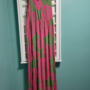 Boden Vibrant Pink and Green Maxi Dress US Size 6R, UK Size 10H